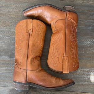 Frye Men's Western Leather Boots Size 11 D Brown Leather Embroidered Made in USA